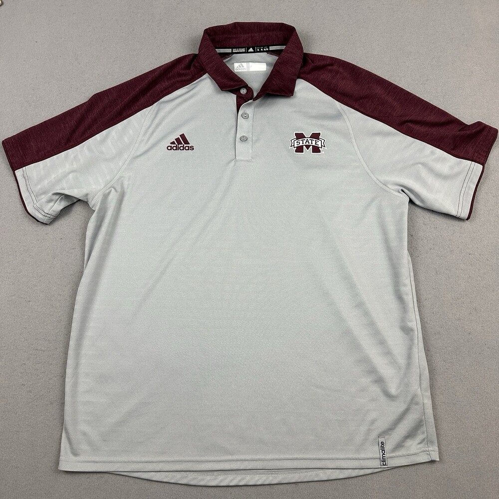 Mississippi State Bulldogs Polo Shirt Men XL Gray Adidas M-State Basketball NCAA